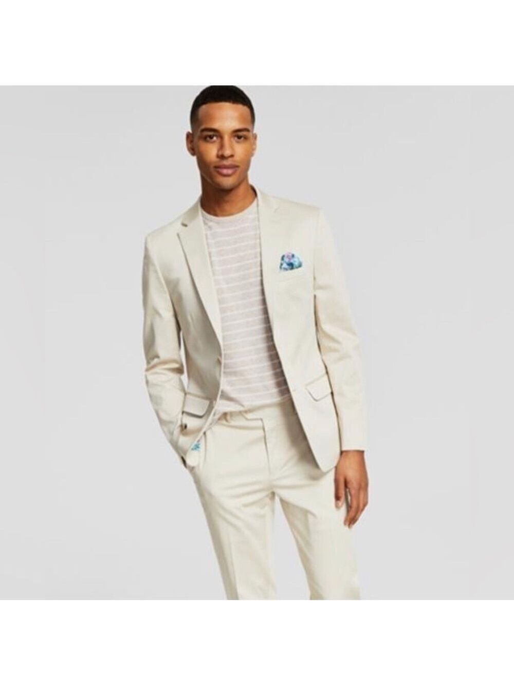 Bar III Mens Slim Fit Cotton Suit Jacket Blazer in Tan Solid Stretch - NWT